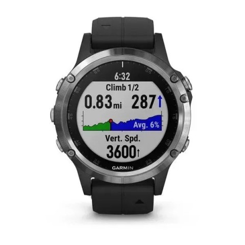 Смарт-часы Garmin fenix 5 Plus серебристые с черным ремешком