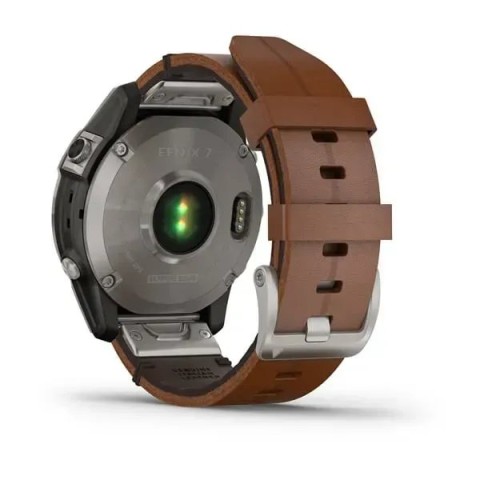 Смарт-годинник Garmin fenix 7 Sapphire Solar титановий з каштановим шкіряним ремінцем