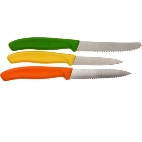 Набір кухонний Victorinox SwissClassic Paring Set 3 ножа з черв,помар,зел. ручкою (8,10,11см) у подар.упак.