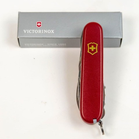 Ніж Victorinox Huntsman Mat 91мм,15функ,черв.мат,жовт.лого