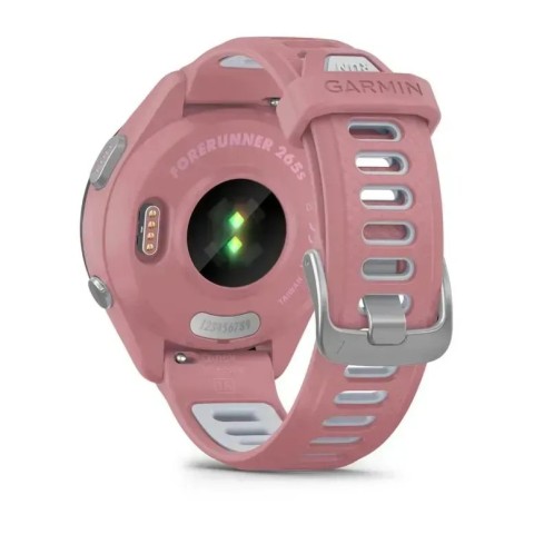 Смарт-годинник Garmin Forerunner 265s з чорним безелем, рожевим корпусом та рожевим/сірим силіконовим ремінцем