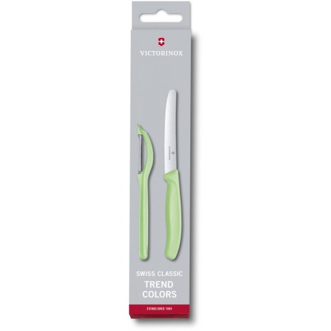 Набір кухонний Victorinox SwissClassic Paring Set 2шт з св.зел. ручкою (ніж, овочечистка Universal) у подар.упак.