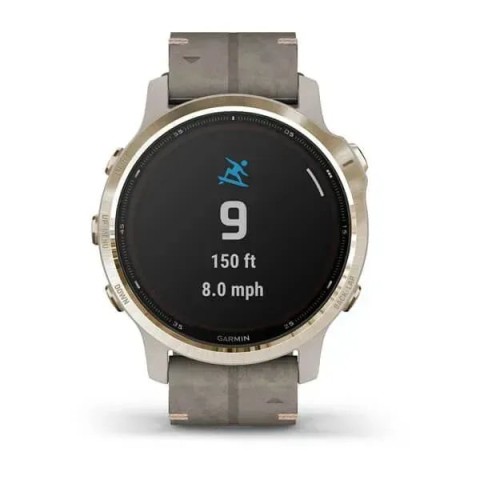 Смарт-часы Garmin fenix 6S Pro Solar Edition светло-золотистые с серым замшевым ремешком