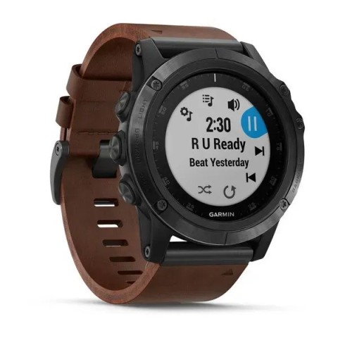 Смарт-годинник Garmin Fenix 5X Plus Sapphire сірий з коричневим шкіряним ремінцем