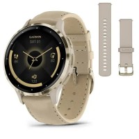Смарт-годинник Garmin Venu 3s французький сірий із золотистим сталевим безелем і шкіряним ремінцем