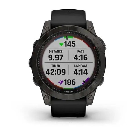 Смарт-годинник Garmin fenix 7 Sapphire Solar чорний титановий DLC з чорним ремінцем