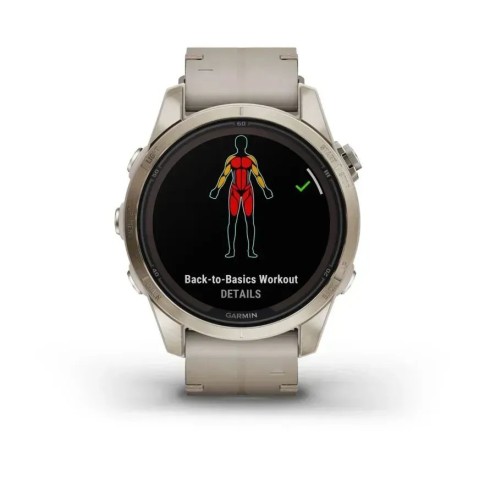 Смарт-годинник Garmin fenix 7S Pro Sapphire Solar Edition ніжно-золотистий зі шкіряним ремінцем кольору вапняка