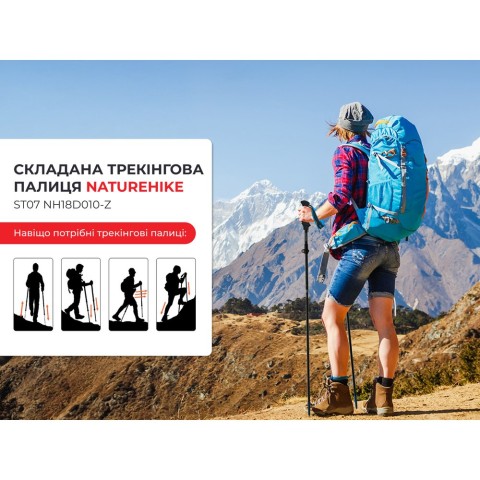 Трекінгова палиця Naturehike ST07 NH18D010-Z, 115-135 см, блакитна