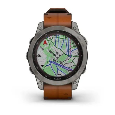 Смарт-годинник Garmin fenix 7 Sapphire Solar титановий з каштановим шкіряним ремінцем