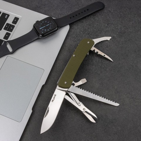 Багатофункціональний ніж Ruike Criterion L42, (8.5 см) 12C27 / G10 зелений, 19 інстр.