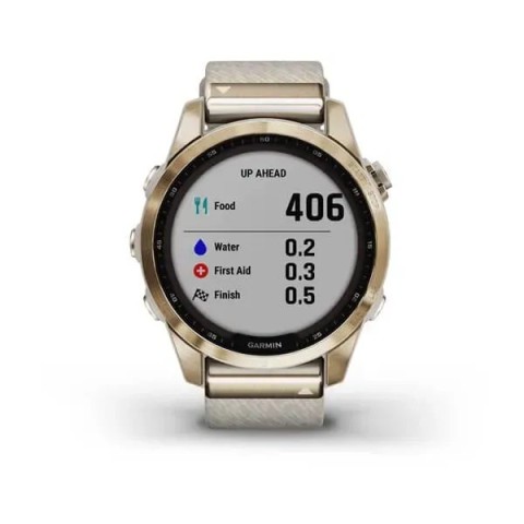 Смарт-часы Garmin fenix 7S Sapphire Solar кремово-золотистые титановые с нейлоновым ремешком кремового цвета
