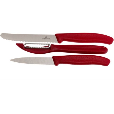 Набір кухонний Victorinox SwissClassic Paring Set 3шт з черв. ручкою (2 ножа, овочечистка) у подар.упак.