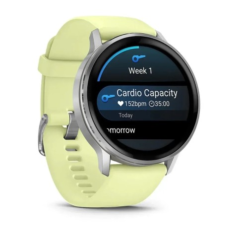 Смарт-годинник Garmin Venu 4 (45 мм) сріблястий з цитроновим силіконовим ремінцем