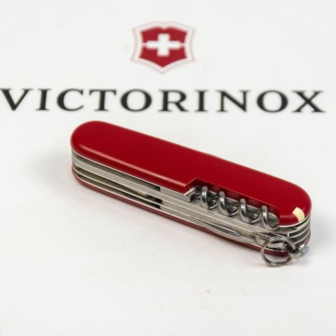 Ніж Victorinox Huntsman Mat 91мм,15функ,черв.мат,жовт.лого