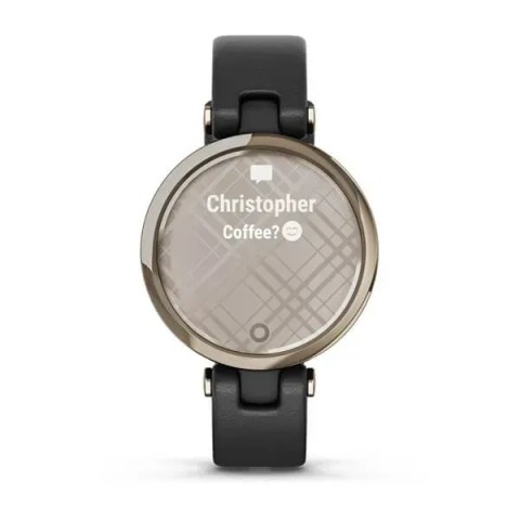 Смарт-годинник Garmin Lily Classic з кремово-золотистим безелем, чорним корпусом та італійським шкіряним ремінцем