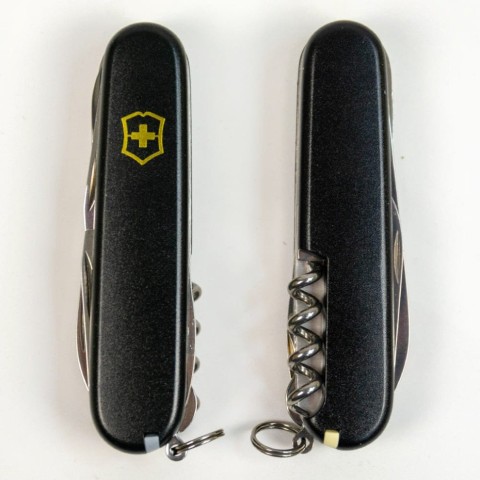 Ніж Victorinox Huntsman Mat 91мм,15функ,чорн.мат,жовт.лого