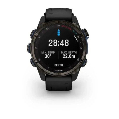 Смарт-годинник Garmin Descent Mk3i (43 мм) карбоново-сірий DLC титановий з чорним силіконовим ремінцем