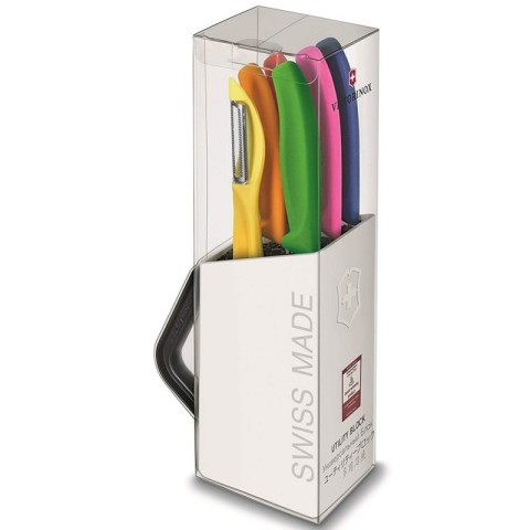 Набір кухонний Victorinox SwissClassic Utility Block 6шт з кольор. ручками з підставкою (5 ножій, овочечистка)