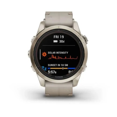Смарт-годинник Garmin fenix 7S Pro Sapphire Solar Edition ніжно-золотистий зі шкіряним ремінцем кольору вапняка