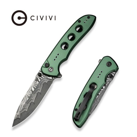 Ніж складаний туристичний Civivi Hyperpulse, (8.9 см) Damascus / Aluminum темно-зелений