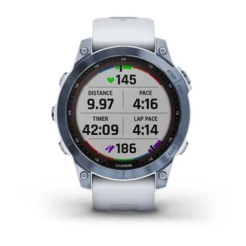 Смарт-часы Garmin fenix 7 Sapphire Solar минерально-синие титановые DLC с ремешком цвета белого камня