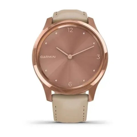 Смарт-годинник Garmin vivomove Luxe з рожево-золотистим корпусом та бежевим ремінцем