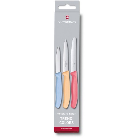 Набор кухонный Victorinox SwissClassic Paring Set 3 ножа с голуб/св.оранж/св.крас. ручкой (8,10,11см) (GB)