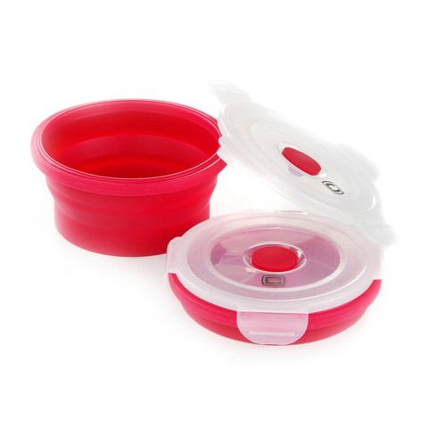 Ланчбокс складаний з кришкою-засувкою круглий червоний СИЛА (400 мл)
