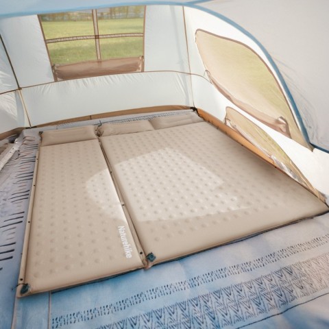 Матрац туристичний із подушкою, самонадувний двомісний Naturehike CNK2550WS025, вологостійкий, 200х130х6 см, бежевий