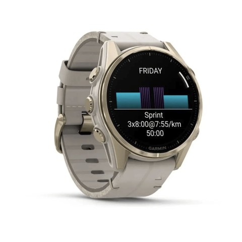 Спортивний годинник Garmin Fenix 8 Amoled 43мм Sapphire Soft Gold з піщаним шкіряним ремінцем 010-02903-40