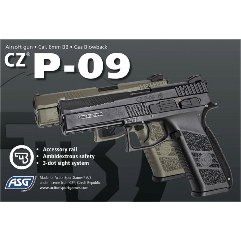 Пістолет страйкбольний ASG CZ P-09. Blowback. Tan Green Gas кал. 6 мм
