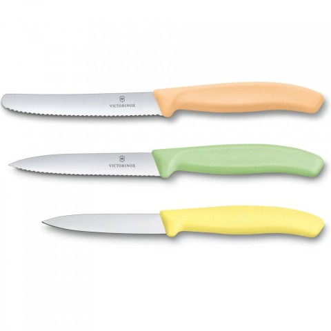 Набір кухонний Victorinox SwissClassic Paring Set 3 ножа з жовт,св.зел,св.помар. ручкою (8,10,11см) у подар.упак.