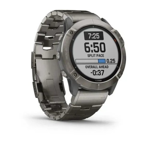 Смарт-часы Garmin fenix 6X Pro Solar титановые серебристые с титановым браслетом