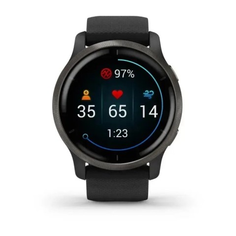 Смарт-часы Garmin Venu 2 черные с черным безелем и кожаным ремешком