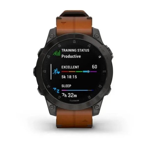 Смарт-годинник Garmin epix Gen 2 Sapphire чорний титановий з каштановим шкіряним ремінцем