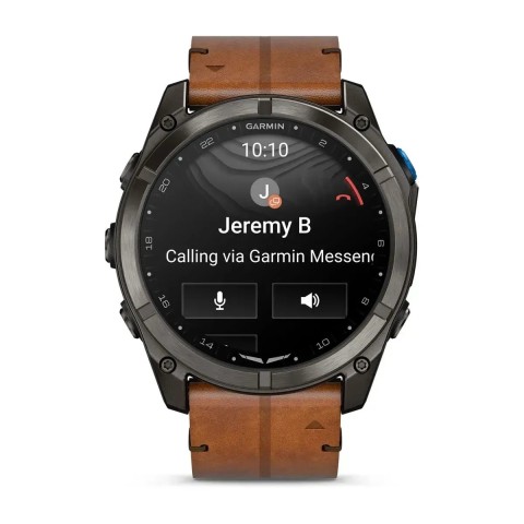 Смарт-годинник Garmin D2 Mach 2 Pro карбоново-сірий DLC титановий з каштановим шкіряним ремінцем