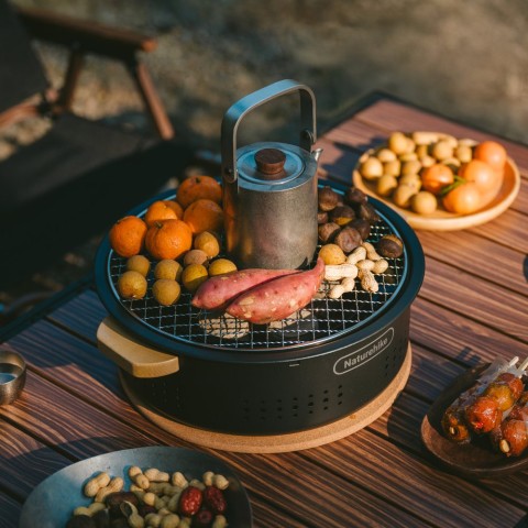 Настільна кругла піч із решіткою гриль Naturehike CNK2550CF010, 36*32.6*12 см, хромоване залізо