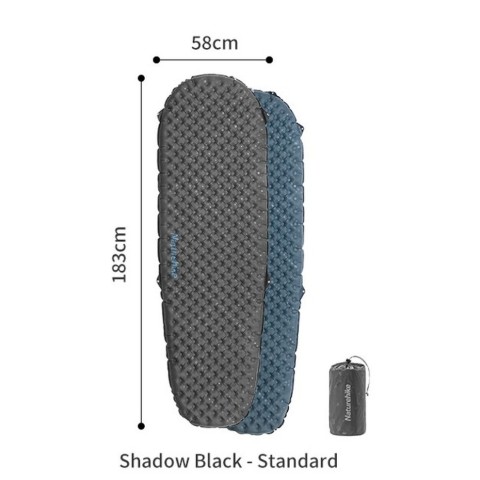 Матрац туристичний надувний одномісний Naturehike CNH22DZ018, надлегкий, 183х58х7 см, сірий, для туризму із мішком для надування