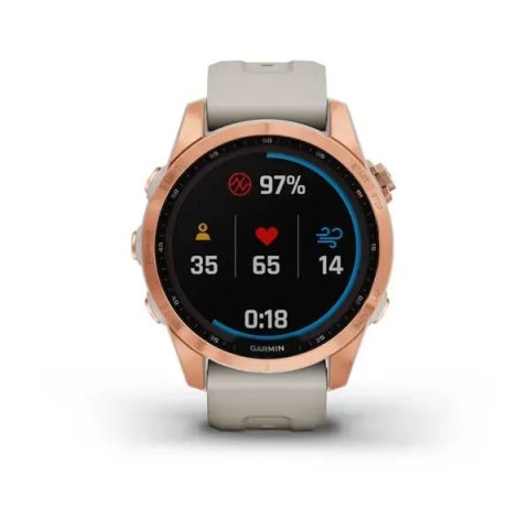 Смарт-часы Garmin fenix 7S Solar розово-золотистые со светло-песочным ремешком