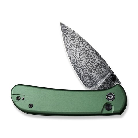 Ніж складаний кишеньковий Civivi Qubit, (7.6 см) Damascus / Aluminum темно-зелений