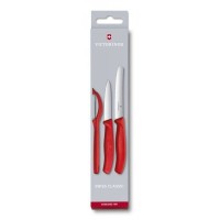 Набір кухонний Victorinox SwissClassic Paring Set 3шт з черв. ручкою (2 ножа, овочечистка) у подар.упак.
