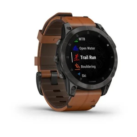 Смарт-годинник Garmin epix Gen 2 Sapphire чорний титановий з каштановим шкіряним ремінцем