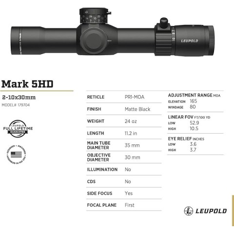 LEUPOLD MARK 5HD 2-10X30 (35mm) M1C3 FFP PR-1MOA