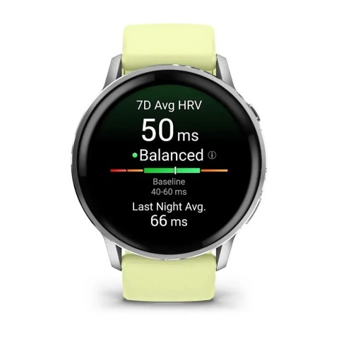 Смарт-часы Garmin Venu 4 (45 мм) серебристый с цитроновым силиконовым ремешком
