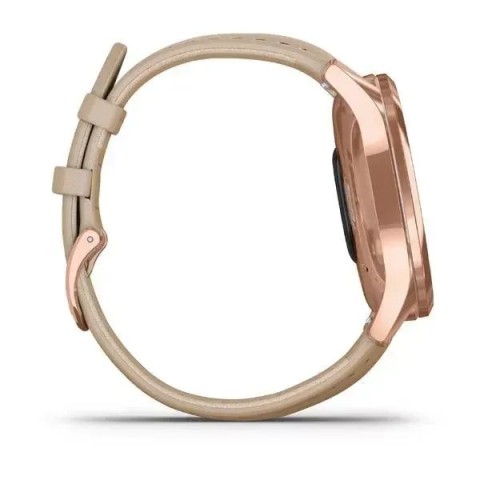 Смарт-годинник Garmin vivomove Luxe з рожево-золотистим корпусом та бежевим ремінцем