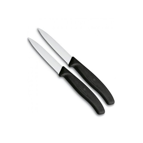 Кухонний ніж Victorinox SwissClassic Paring лезо 8см хвил. з чорн. ручкою 2шт (блістер)