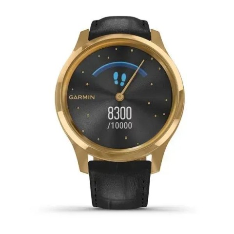 Смарт-годинник Garmin vivomove Luxe із золотистим корпусом та чорним ремінцем