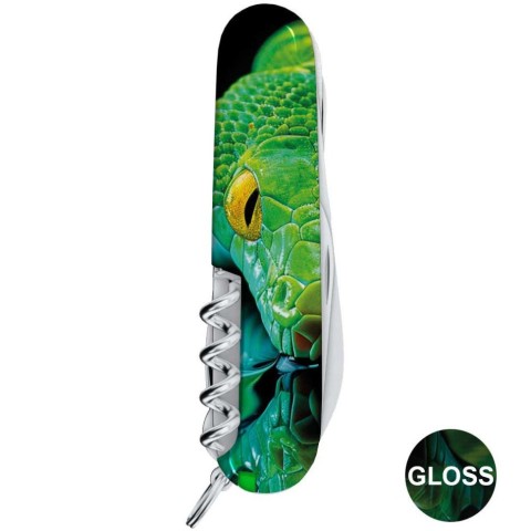 Ніж Victorinox Huntsman Zodiac 91мм,15функ ,Зелена дерев'яна змія