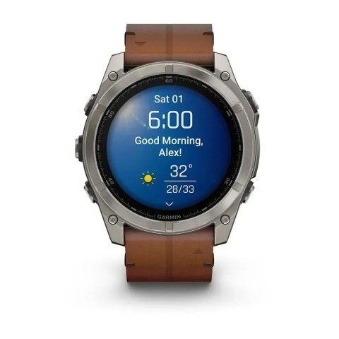 Смарт-годинник Garmin fenix 8 AMOLED (51 мм) Sapphire титановий з каштановим шкіряним ремінцем