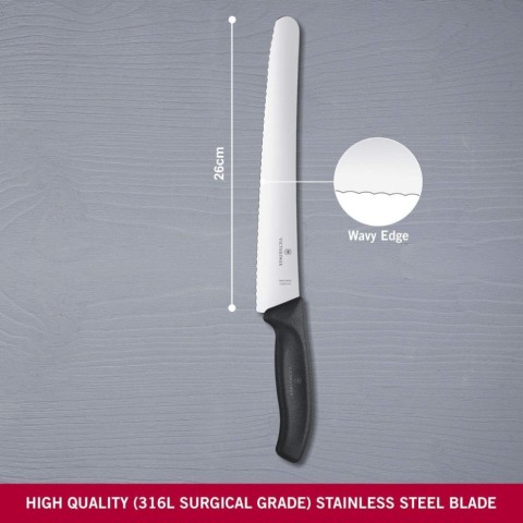 Ніж кондитерський Victorinox Swiss Classic 26см хвил чорн 6.8633.26B